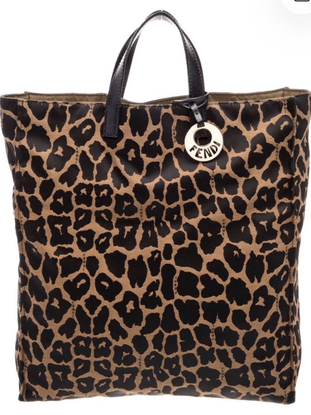 Fendi Leopard Print Canvas Top Handle Tote
